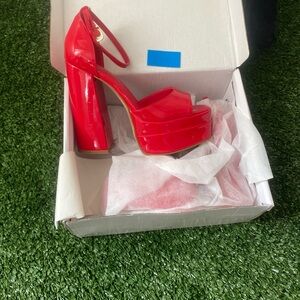 Dream Pairs Red Patent Platform Block Heels